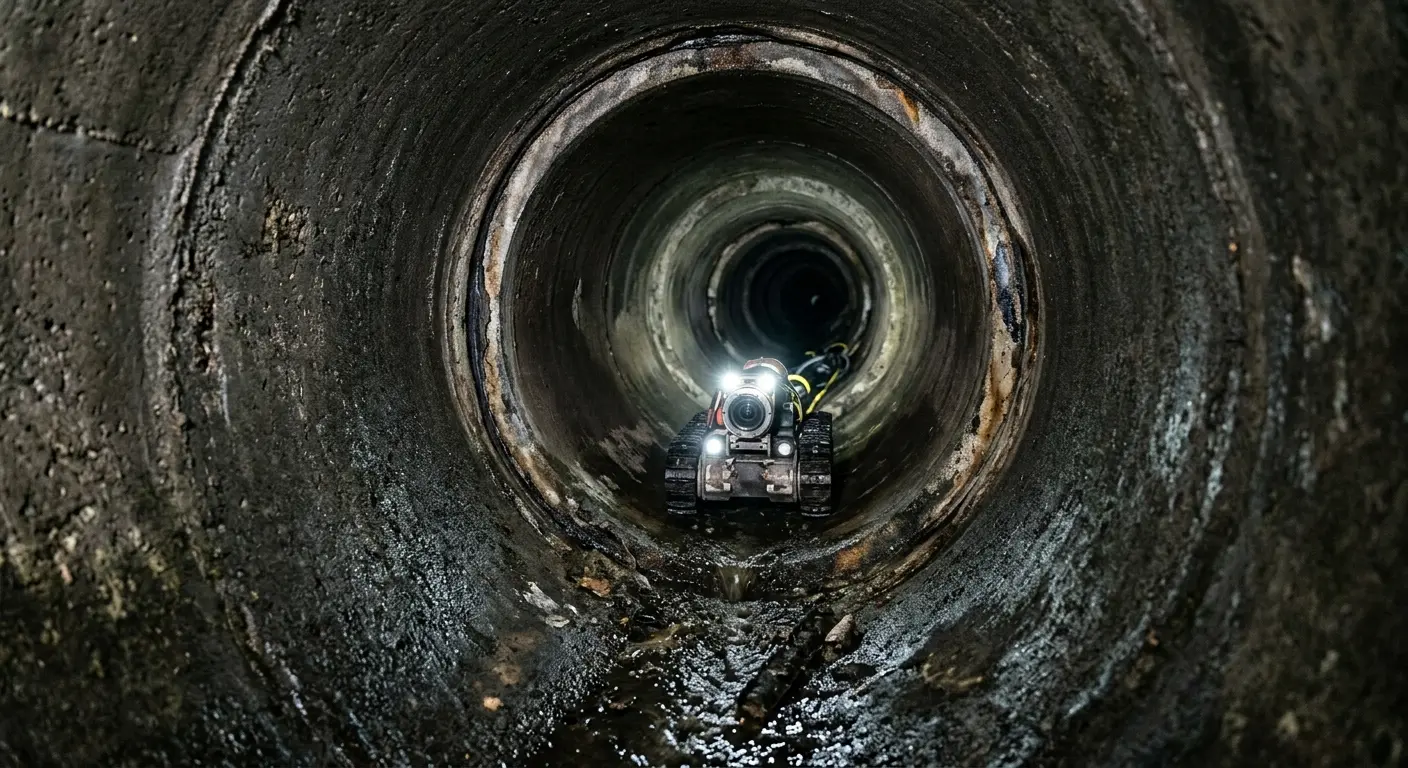 Robotic sewer camera inspecting pipe interior for Drain Snake Service in North Aurora