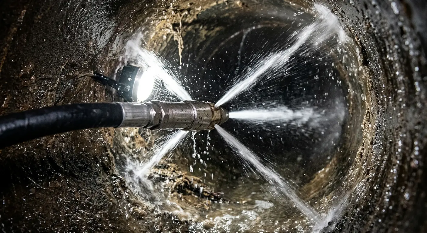 High-pressure hydro jetting nozzle cleaning sewer pipe for Storm Drain Cleaning in North Aurora